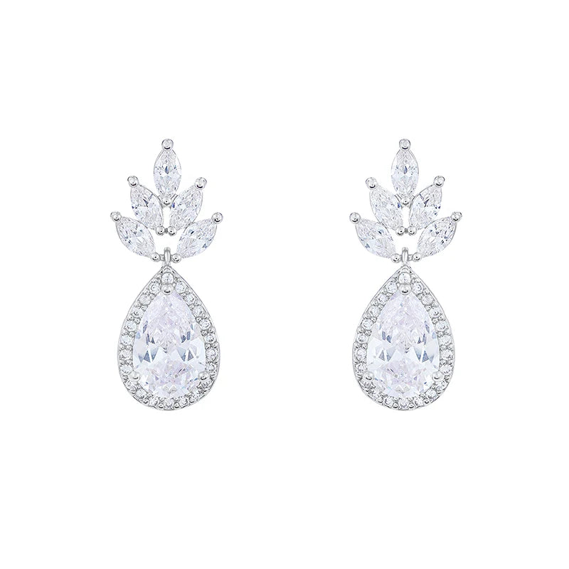 Weiman Jewelry's New Arrival Cubic Zirconia Teardrop and Plant Shape Drop Earrings for Bridal Wedding Fashion Accessory
