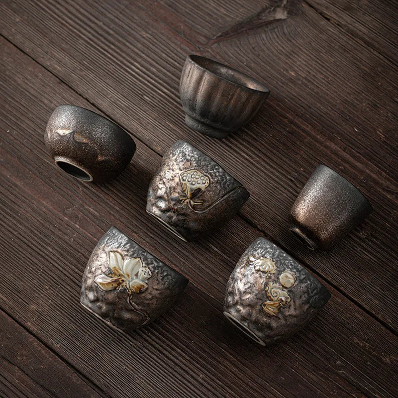 Japanese Gilding Iron Glaze Teacup  Ceramic Kung Fu Tea Cup Retro Fragrance-smelling Cup Small Master Cup