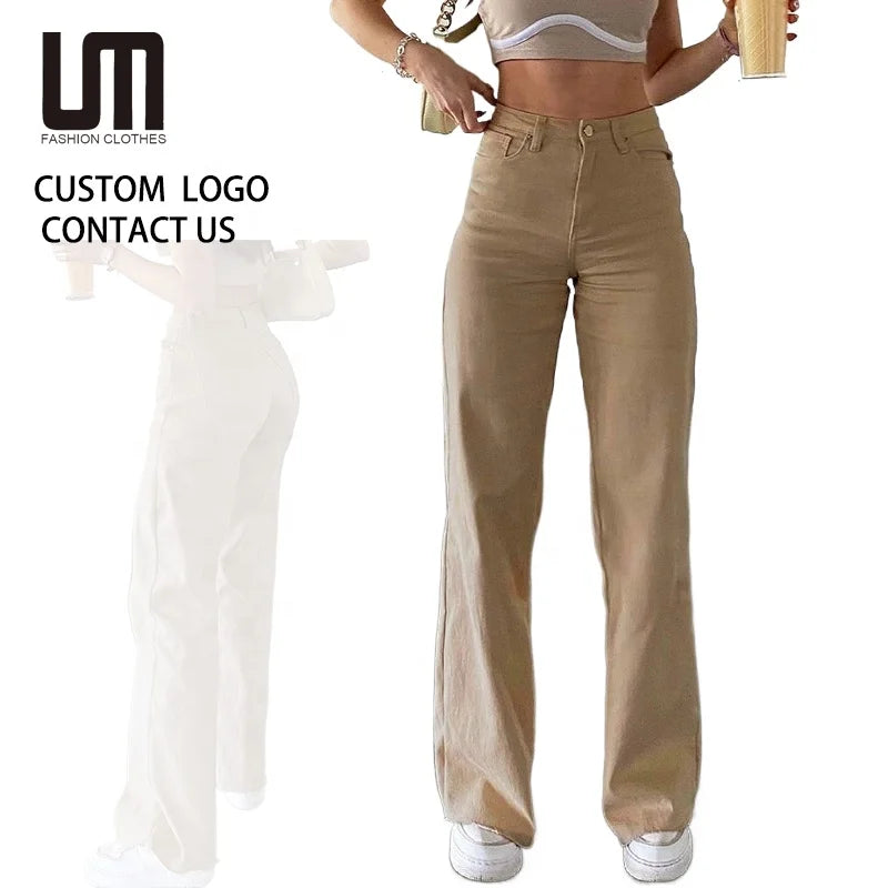 2025 New Women Jeans Pants - High Waist Wide Leg Loose Fit Casual Solid Color Button Fly Denim (OEM/ODM Wholesale)