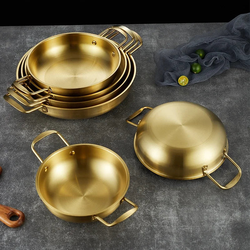 Korean Golden Ramen Bowl Extra Thick Stainless Steel Commercial Small Hot Pot for Seafood Army Pot Instant Noodle Soup Bowl