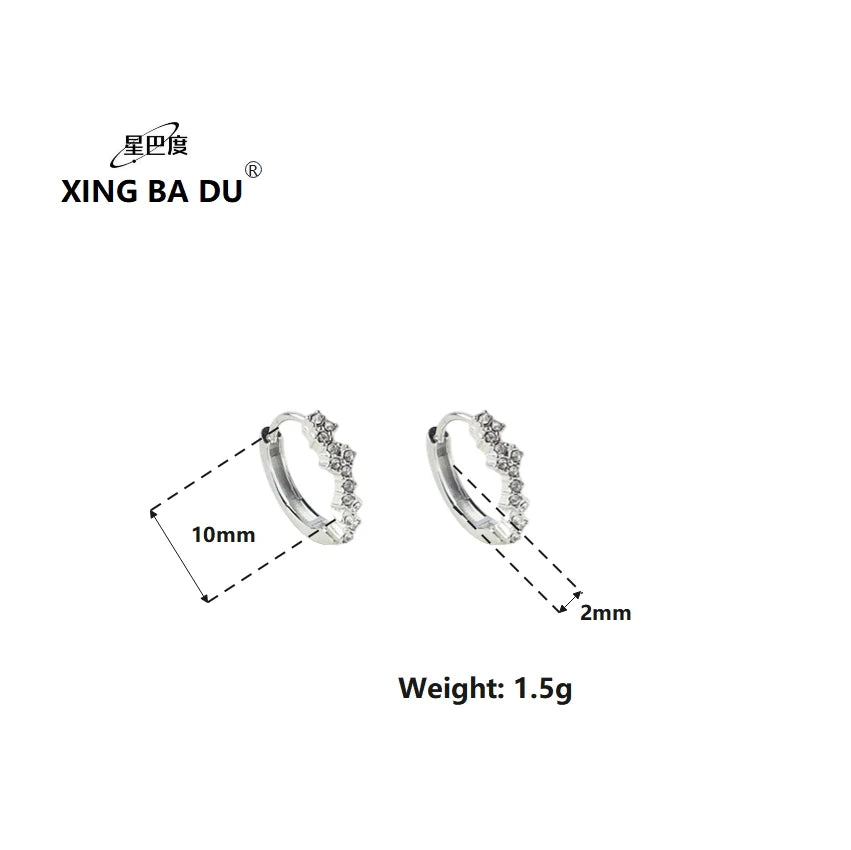 Wholesale Korean Designer Stainless Steel Geometric Pave Cluster Cubic Zirconia Huggie Hoop Earrings Trendy Gold Plated