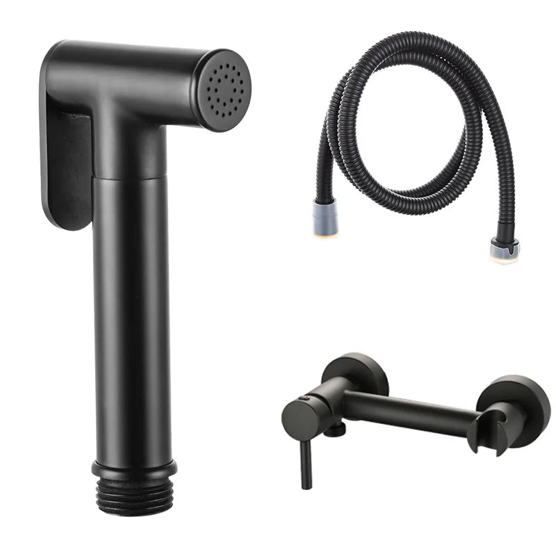 Black All Brass Modern Eco-Friendly Bathroom Toilet Companion Set Wall-Mounted Cold Hot Water Mixing Valve Toilet Spray Gun