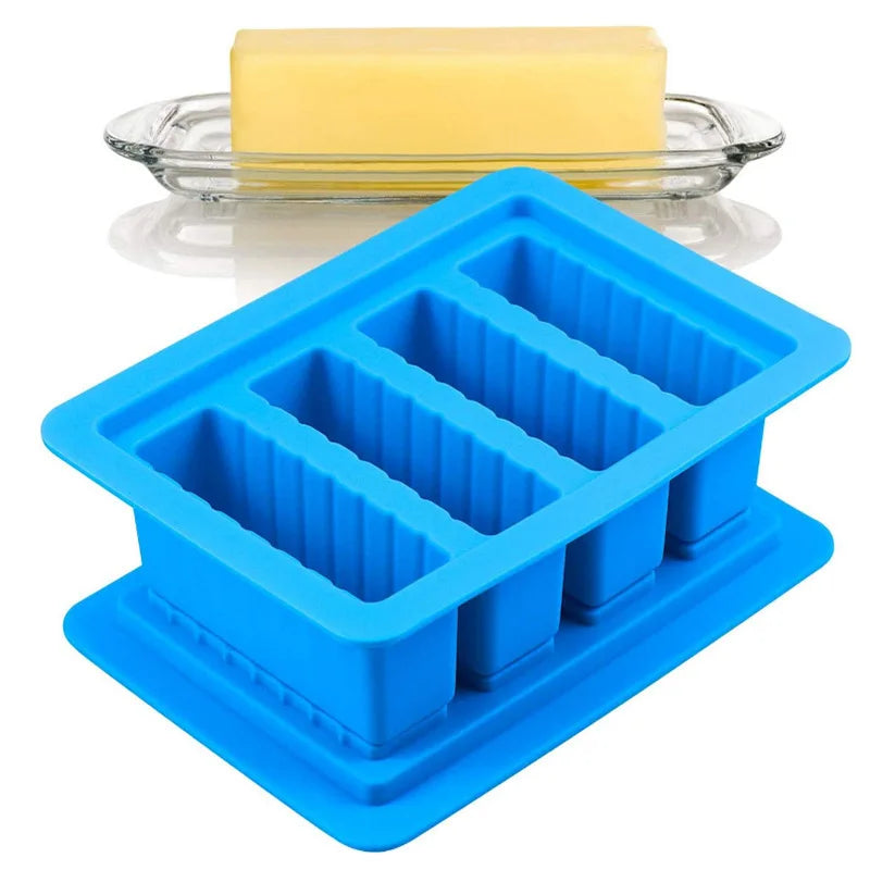 Manufacturer Custom Large 4-Cavity Silicone Butter Mold Tray with Lid Rectangle Butter Maker for Cake Tools Holds Container