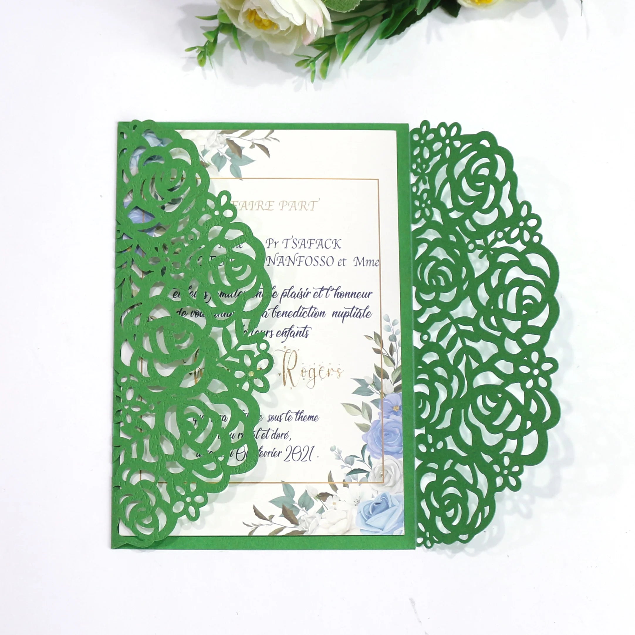 Green Hollow Laser Cut Invitation Card Greeting Card Customize Birthday Party and Valentine's Day with Envelope
