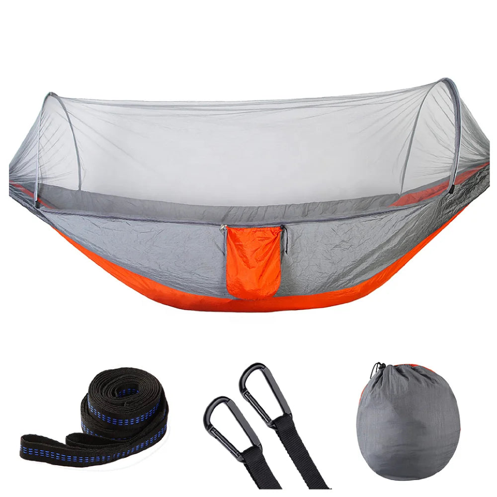 Custom Logo Modern Outdoor Camping 210T Nylon Pop-up Hammock with Storage Bag and Mosquito Net