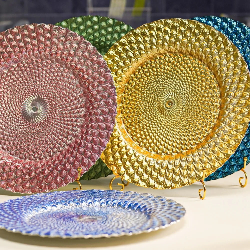 Luxury Elegant Glass Green Blue Gold Chargers Plate Wedding Decoration Set Plate Charger Dinner Plates