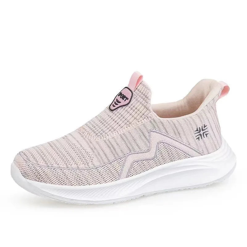Comfortable Soft Women's Trainer Sneaker Anti-Slip Slip-On Walking Shoes with PVC Insole Lightweight Breathable Spring Autumn