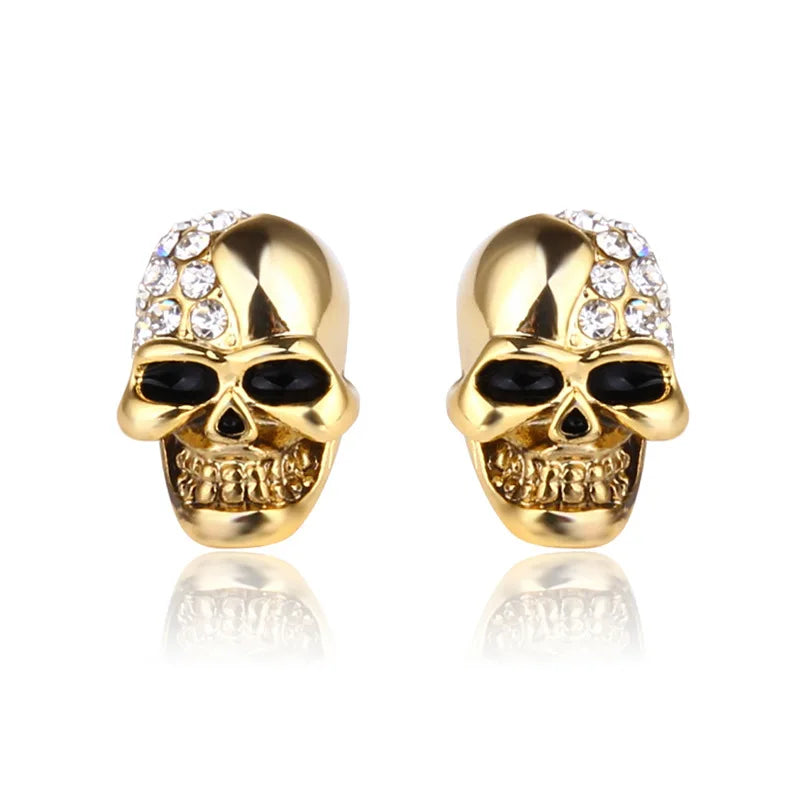 Fashion Stainless Steel Skull Gold Rose Gold Plated Crystal Earing Trend German EPR Packaging Hiphop Punk Skull Earring