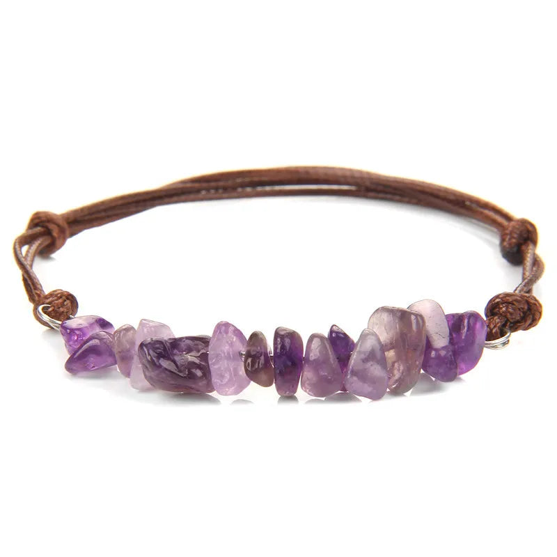 European and American Style Bohemian Retro Stone Beads Bracelet Natural Gravel Leather Rope Woven Fashion Charm Bracelet