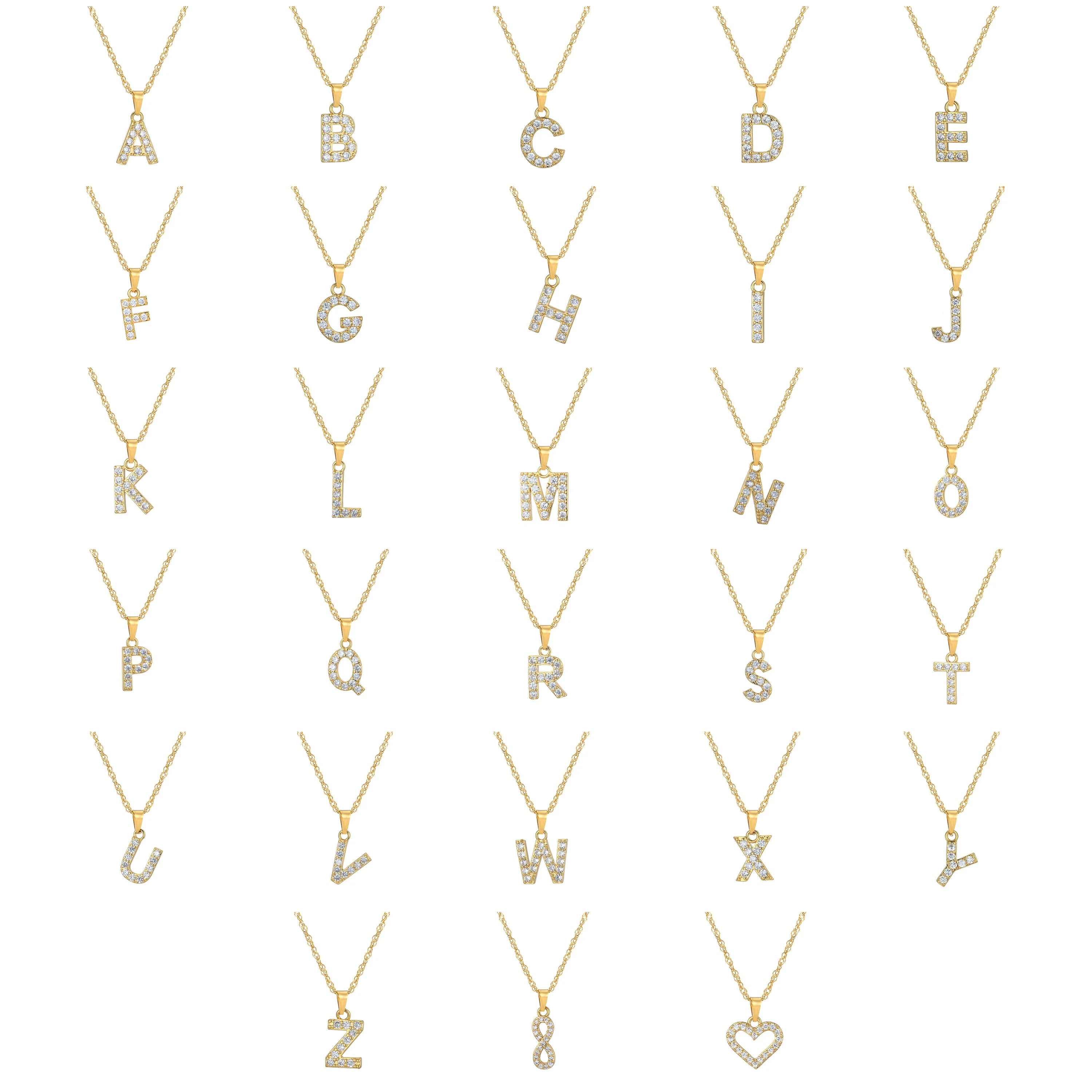 Simple Stainless Steel Chain Copper Initial Letter Necklace Micro Inlaid Zircon Alphabet Letter Charm Necklace for Women