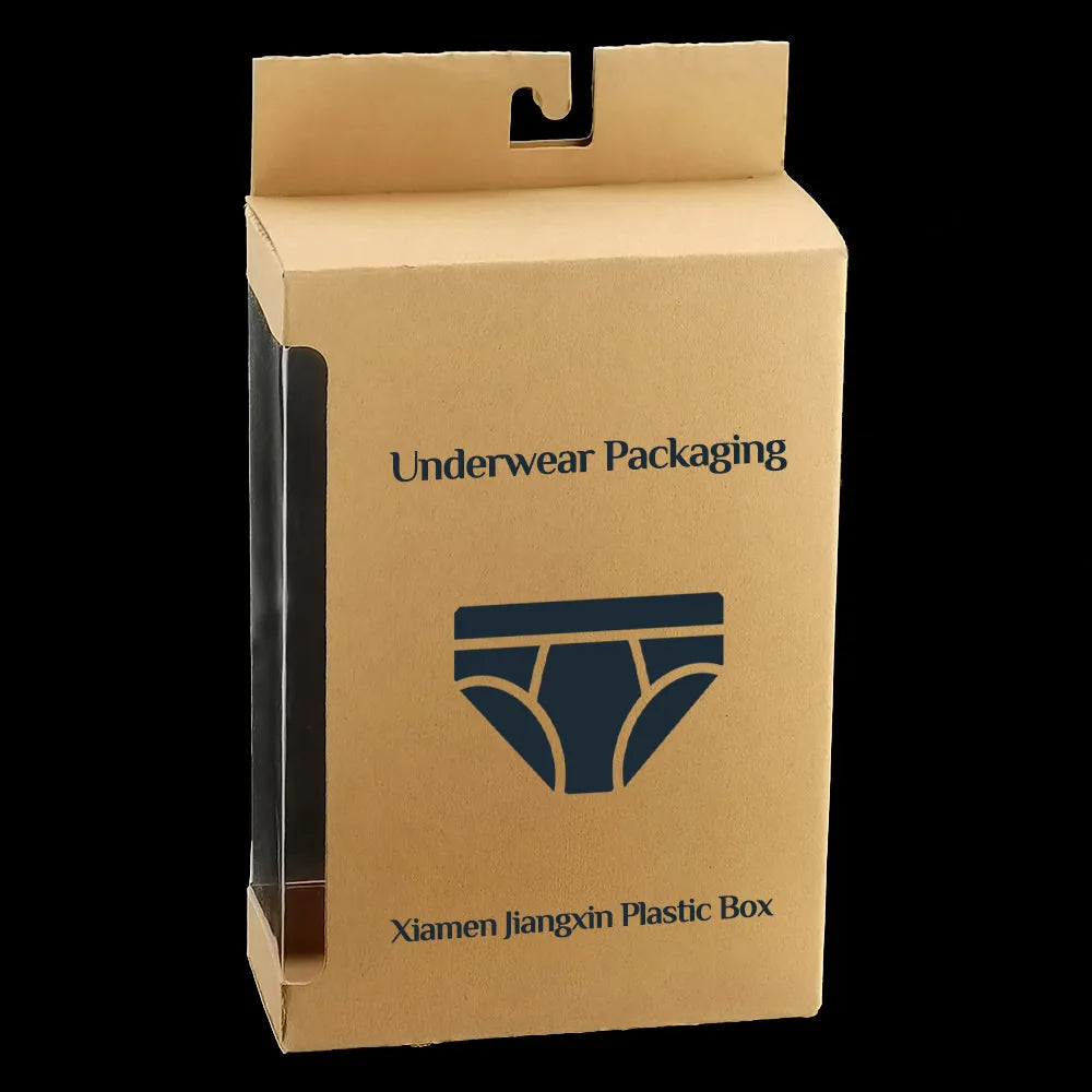 Custom Embossed Matt Laminated Eco-friendly Recycled Kraft Paper Rigid Folding Men's Underwear Packaging Box Clear Window