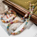 Women's Vintage Luxury Gold Plated Summer Beaded Necklace and Bracelet Set Fashionable Natural Stone and Crystal for Weddings