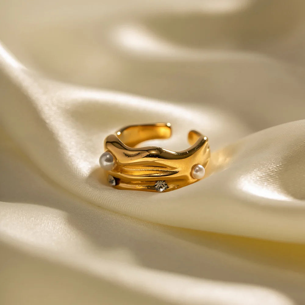 New Fashion 18K Gold Plated Multi-color Zircon Adjustable Stainless Steel Rings for Women Gift