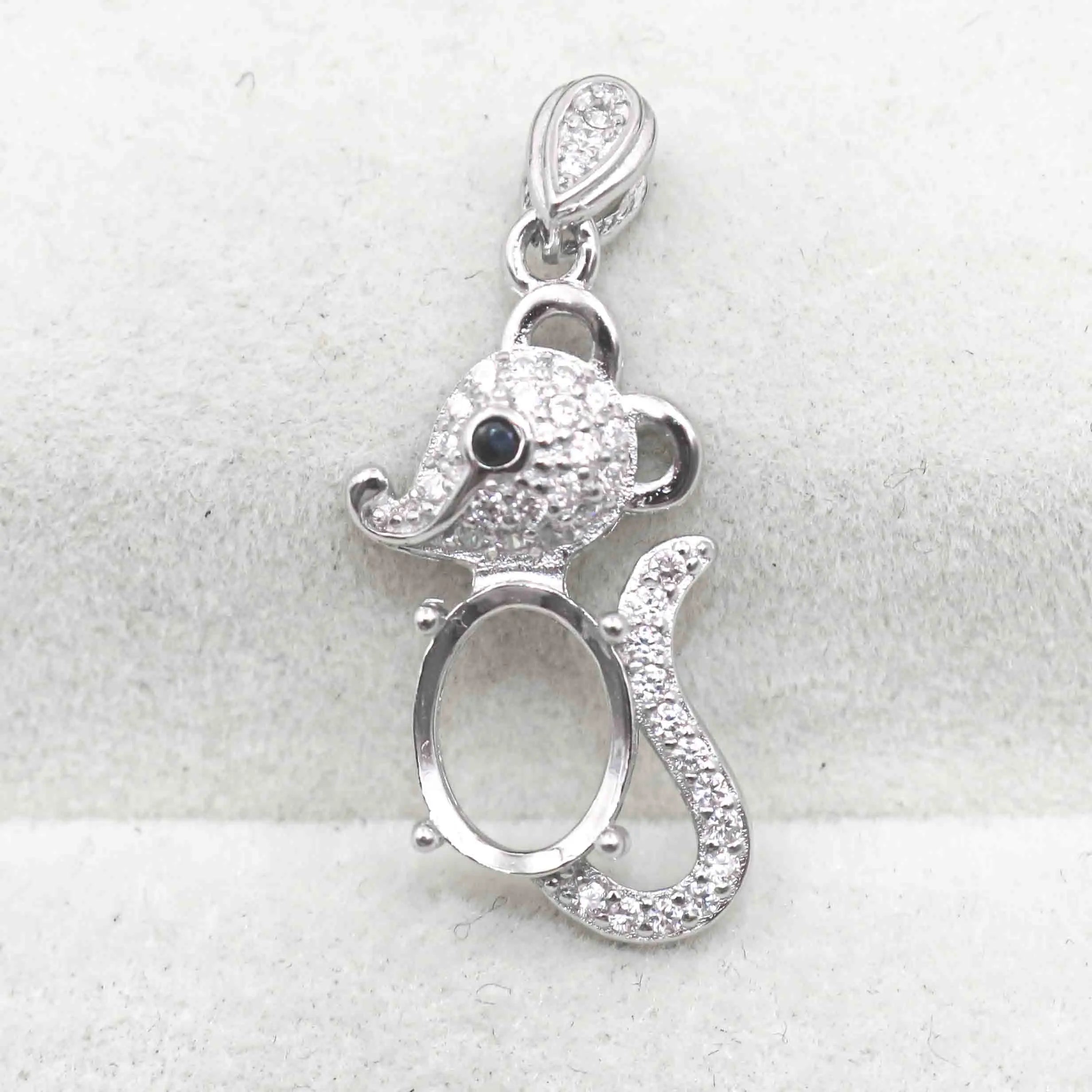 Sterling Silver 7*9mm Semi Mount Pendant Empty Frame Blank Support Setting S925 Base Holder Without Center Stone for DIY Inlay