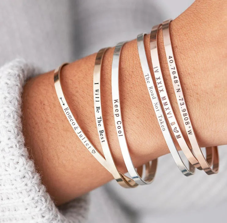 HOT Wholesale Custom Bracelets Engraved Logo Jewelry 14k Gold Plated Cuff Bracelets Bangles Women 316 Stainless Steel Jewelry