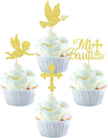 DAMAI First Holy Communion Baptism Cupcake Toppers Baptism Cupcake Decorations for Religious God Bless Theme Party Supplies