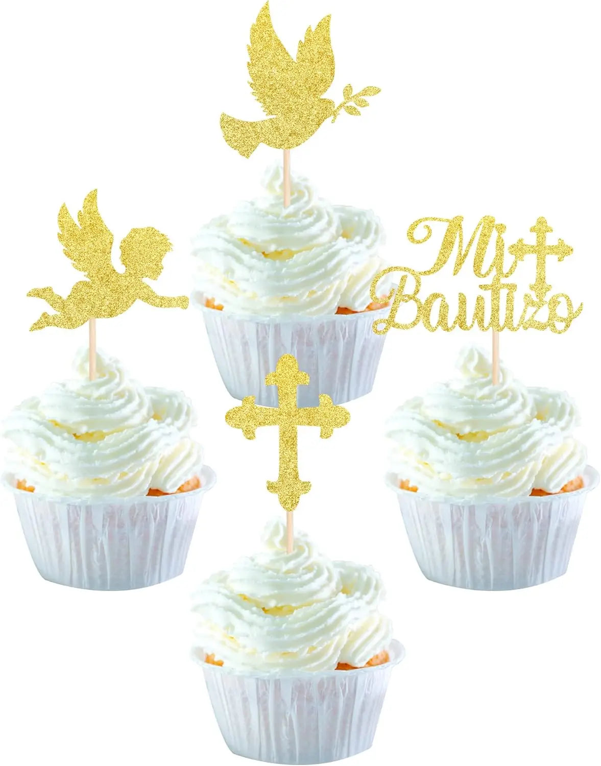 DAMAI First Holy Communion Baptism Cupcake Toppers Baptism Cupcake Decorations for Religious God Bless Theme Party Supplies