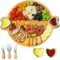 Cute Large Bamboo Cheese Board with Heart-Shaped Ceramic Bowls for Home Warming New Home Wedding Serving Tray Chopping Blocks
