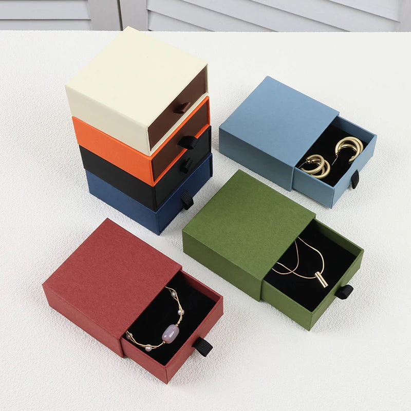 Luxury Colorful Cardboard Slide Drawer Jewelry Boxes UV Coating Embossing Sponge Lining for Bracelet Gift Packaging (50 Pcs MOQ)