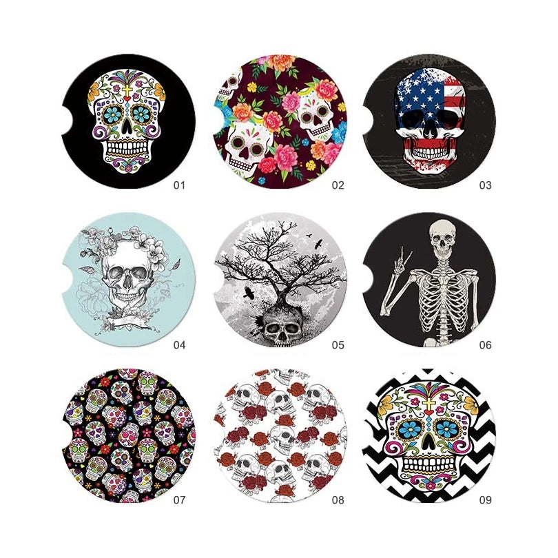 9 Pattern Round Art Drinking Glasses with Car Cup Coaster Stylish Mats & Pads