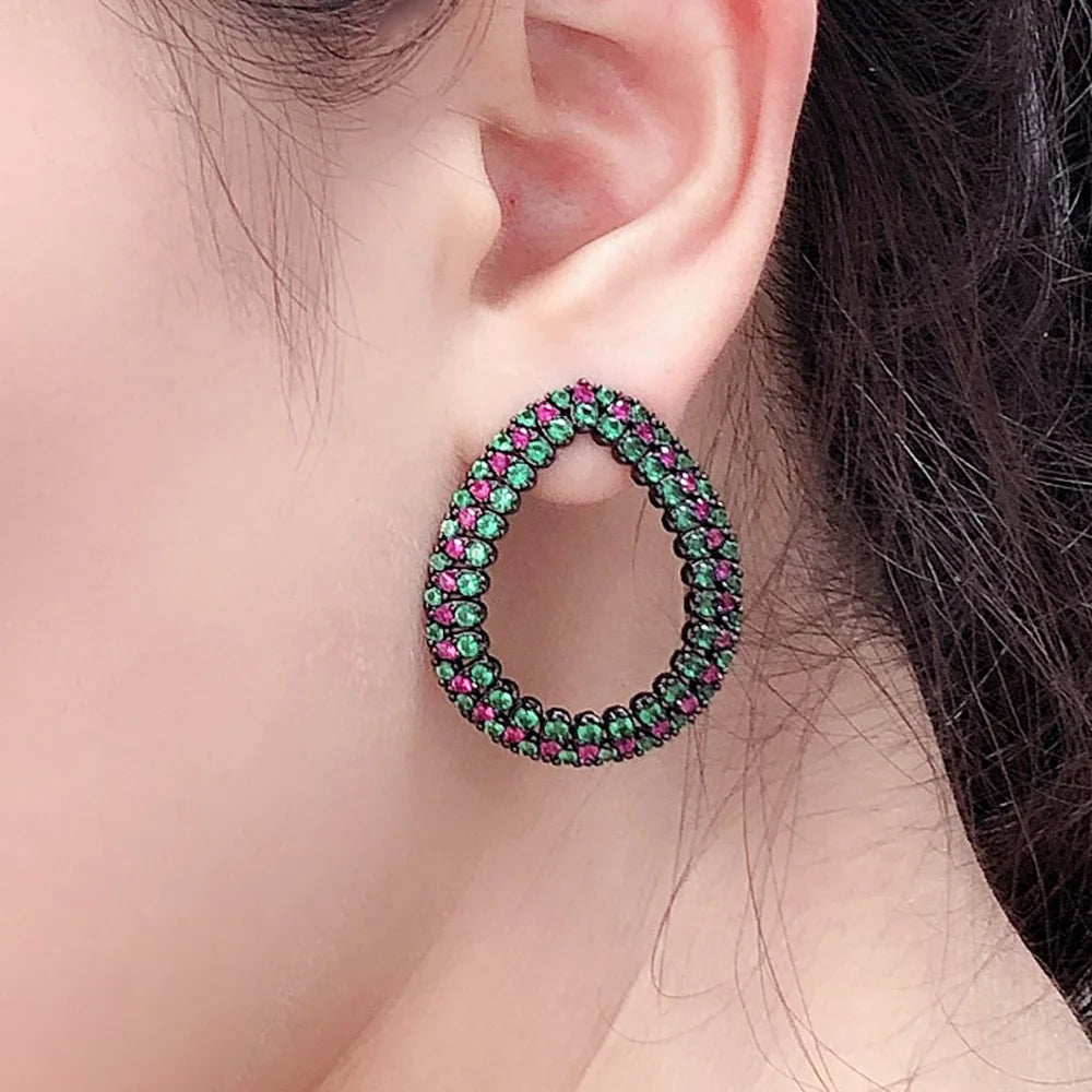 Fashion Colourful Luxury Brazil Pearl Shaped Zirconia Stone Gold Plated Earrings for Women Party