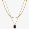 Fenny Wholesale 18K PVD Plated Tarnish Free Double Layer Figaro Chain Square Shell Pendant Stainless Steel Necklace for Women