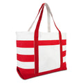Women's Large Canvas Cotton Travel Shoulder Handbag Waterproof Top Zipper Closure Summer Beach Stripe Pattern Long Pocket