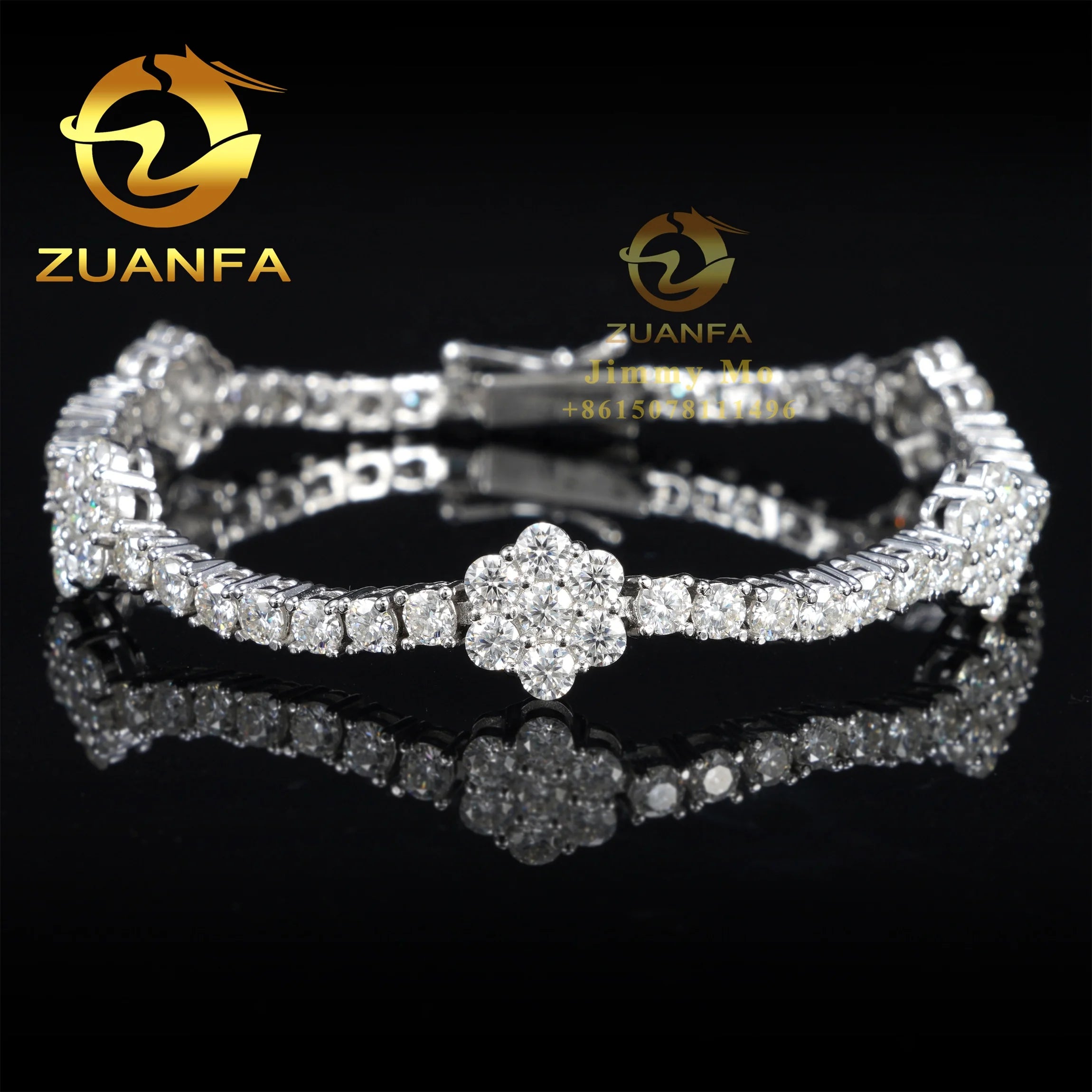 New Arrivals Best Selling 3mm 925 Sterling Silver Man Luxury Hip Hop Jewelry Moissanite Diamond Flower Tennis Chain Bracelets
