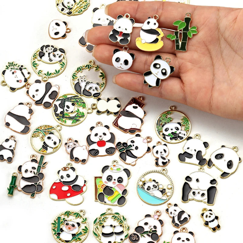 45 Styles Alloy Enamel Charm Cartoon Chinese Panda Bamboo Pendant Earrings Necklace DIY Designer Jewelry Accessories W222