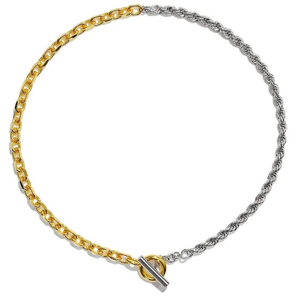 Fashion Personality Factory Custom Brass Gold and Silver Splicing OT Buckle Necklace Universal Jewelry Customization