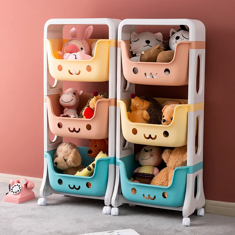 New Small Cart Rack Toy Storage Rack Household Bedroom Cartoon Snack Sorting Shelf Floor Multi-layer Storage Rack