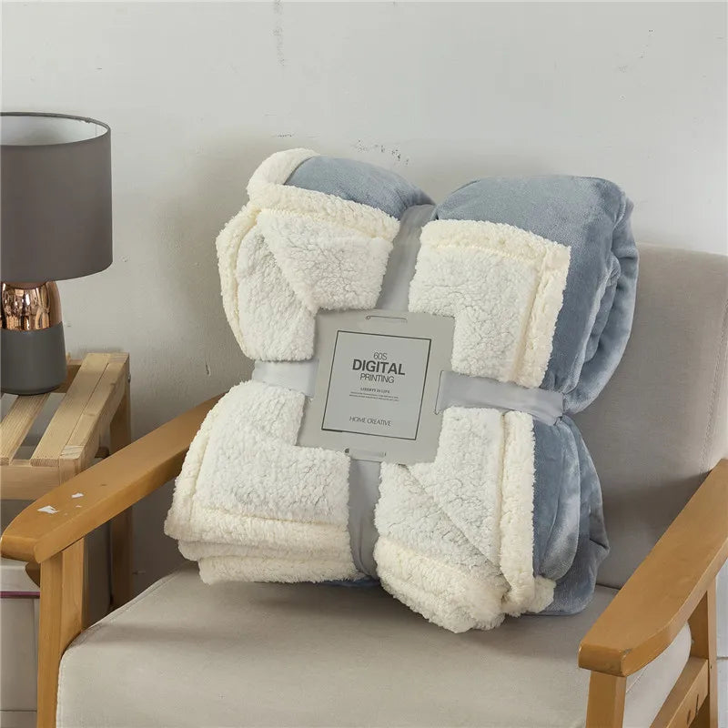 Super Soft Lamb Wool Blanket Double Layer Winter Thick Flannel Warm Blanket for Sofa Bed