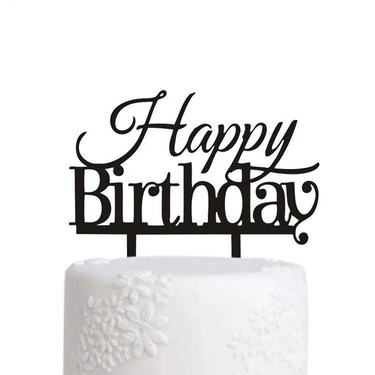 Happy Birthday Cake Topper Decoration Supplies White/Black/Glod/Silver Color Acrylic Cake Topper