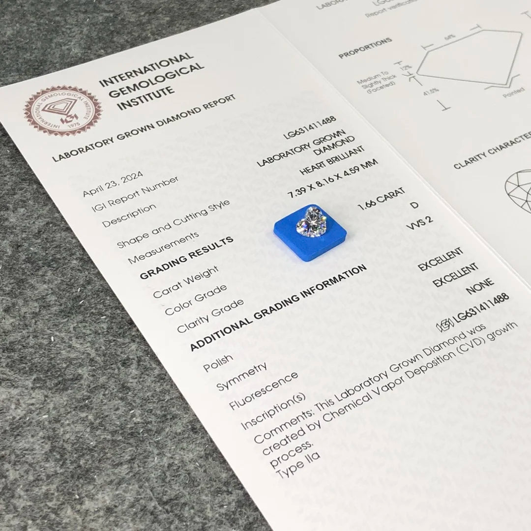 IGI  Certified 1.66ct  D VVS2 Wholesale Lab Created Diamond CVD Lab Grown Diamond