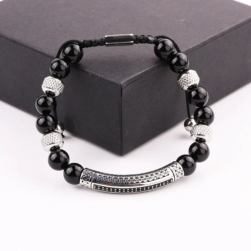 Jewelry Factory Making 316L Stainless Steel Charm Gemstone Handmade Customize Macrame Natural Stone Bracelet Men