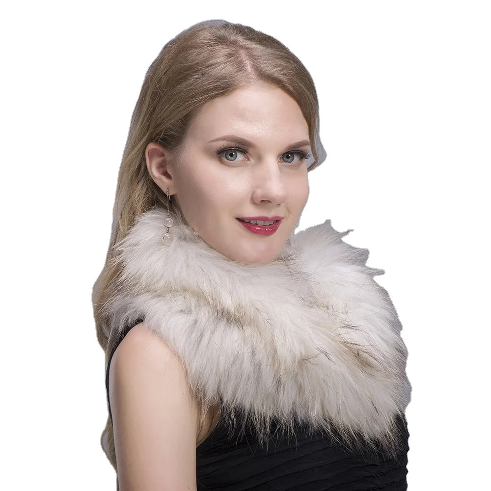 MWFur Winter Street Lady's Neck Warmer Fox Fur Neck Ring Fashion Fox Fur Scarf Collar Knit Fluffy Fur Collar