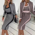 Spring Fall Women's Clothing Women Casual Temperament commuter Print tank Top Long Sleeve Coat Skirts Three Piece Ladies Sets