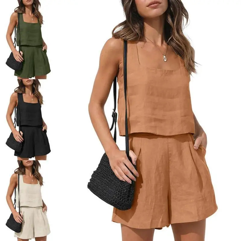 2026 New Arrival Women's 2 Piece Set Casual Sleeveless Vest Top and Shorts Set Summer Outfit for Ladies