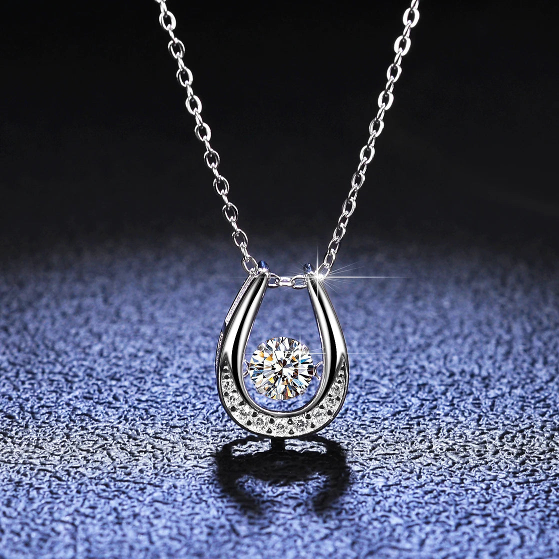 18Inch Link Chain Sterling Silver Rhodium/Platinum Plated Claw Setting 5.0MM Moissanite Pendant Dancing Diamond Necklace