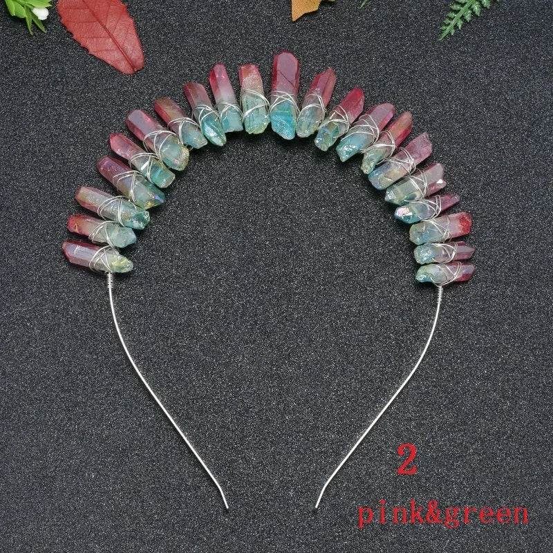 Diy Hot style Crystal crown blue color pink green natural crystal headband bridal jewelry party decorations