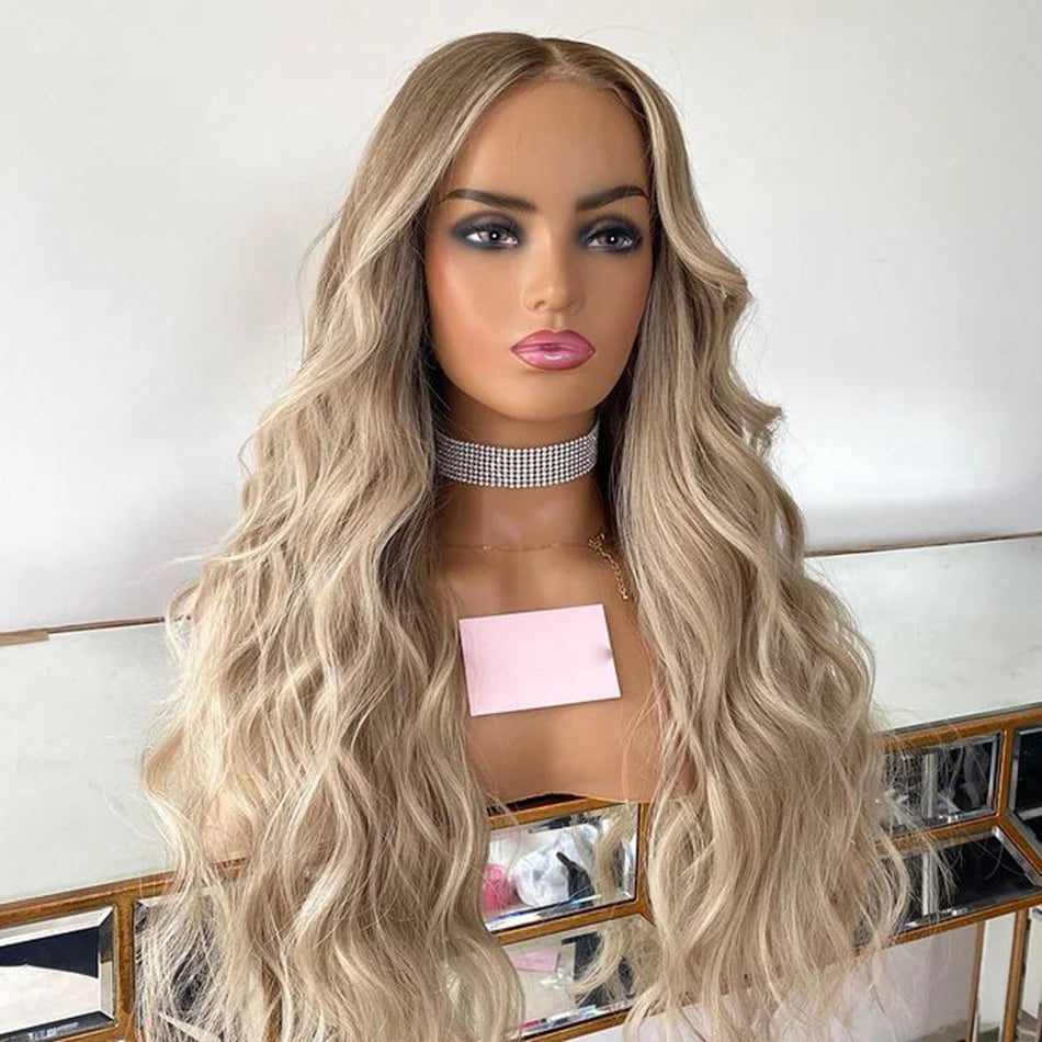 Human Hair Wig Highlight Platinum Blonde Color Natural Wave Cuticle Aligned HD Lace Front Wigs