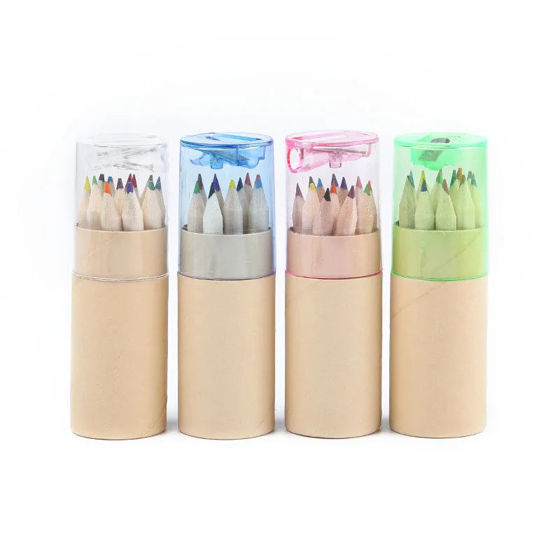 Unionpromo  Custom Sticker Woden Pencil Mini 12 Color Pencil Set with Sharpener