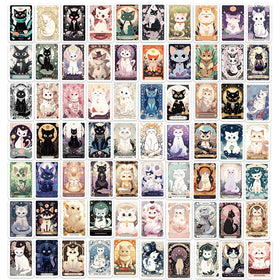 78PCS Aesthetic Cute Cartoon Lucky Kitty Decals Various Cat Tarot Card