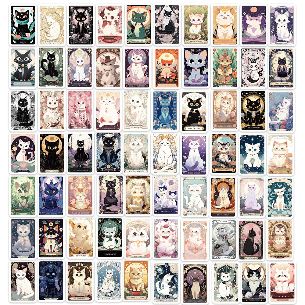 78PCS Aesthetic Cute Cartoon Lucky Kitty Decals Various Cat Tarot Card