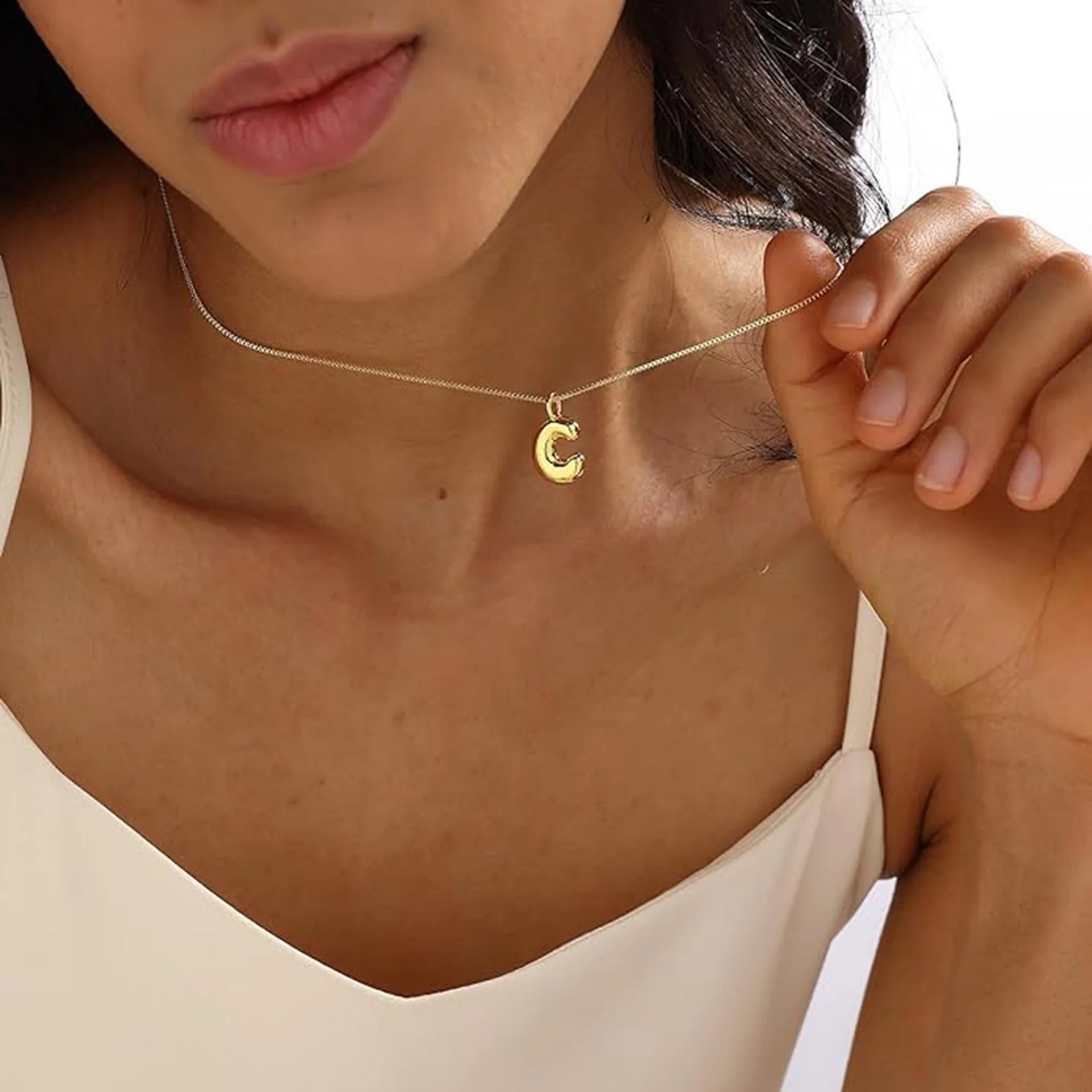 Personalised Copper Gold  Gold Bold Initials A-Z Letter Necklace Women Bubble Letter Necklace