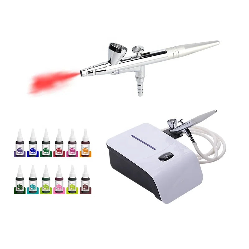 Rechargeable Copper High-Pressure Sensor Touch Nail Airbrush Kit 0.3mm Nozzle for Painting Tattoos Nail Makeup Art Cake