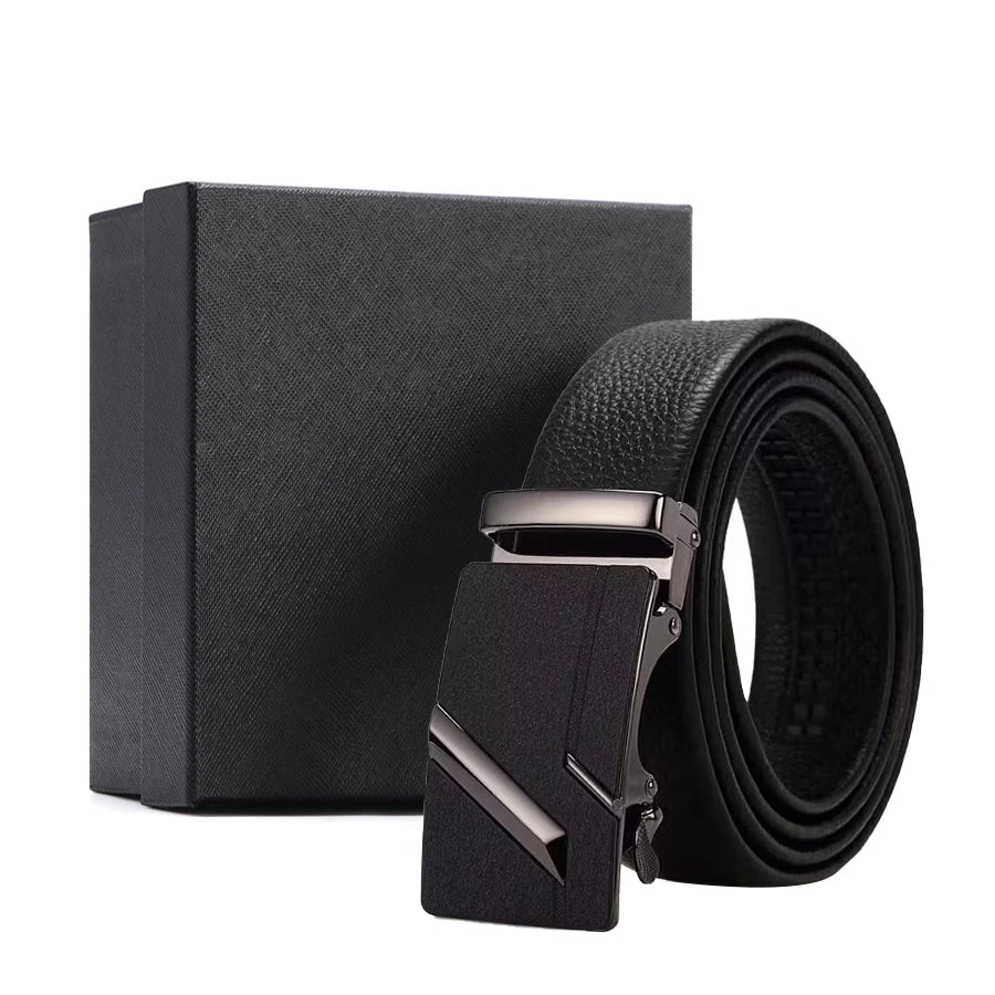Custom Logo Automatic Men Genuine Leather Belt With Alloy Buckle