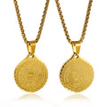 18k PVD Gold Plating Christian Necklace Stainless Steel Round Shape Medal Necklace Religious Fashion Pendant Chain with Prayer