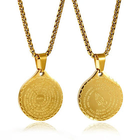 18k PVD Gold Plating Christian Necklace Stainless Steel Round Shape Medal Necklace Religious Fashion Pendant Chain with Prayer