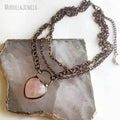 NM45928 Raw Rose Quartz Crystal Puffed Heart Pendant Antique Copper Plated Chain Necklace Witch Wicca Valentine Love Jewelry
